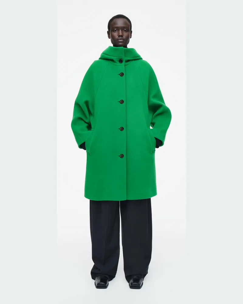 COS Kapuzenmantel Aus Wolle Mit Oversized-Passform Grün