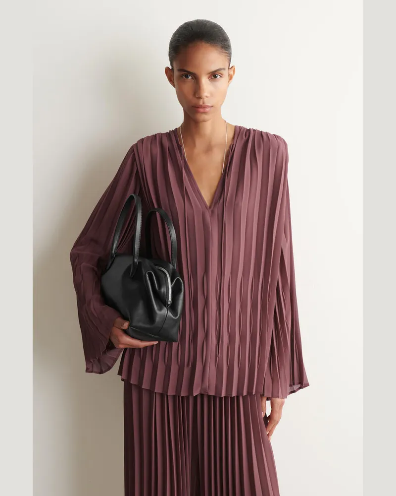 COS Georgette-Bluse Mit Bindedetail Und Falten Braun