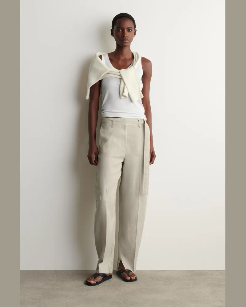 COS Leinenhose Mit Barrel-Bein Und Gürtel Beige
