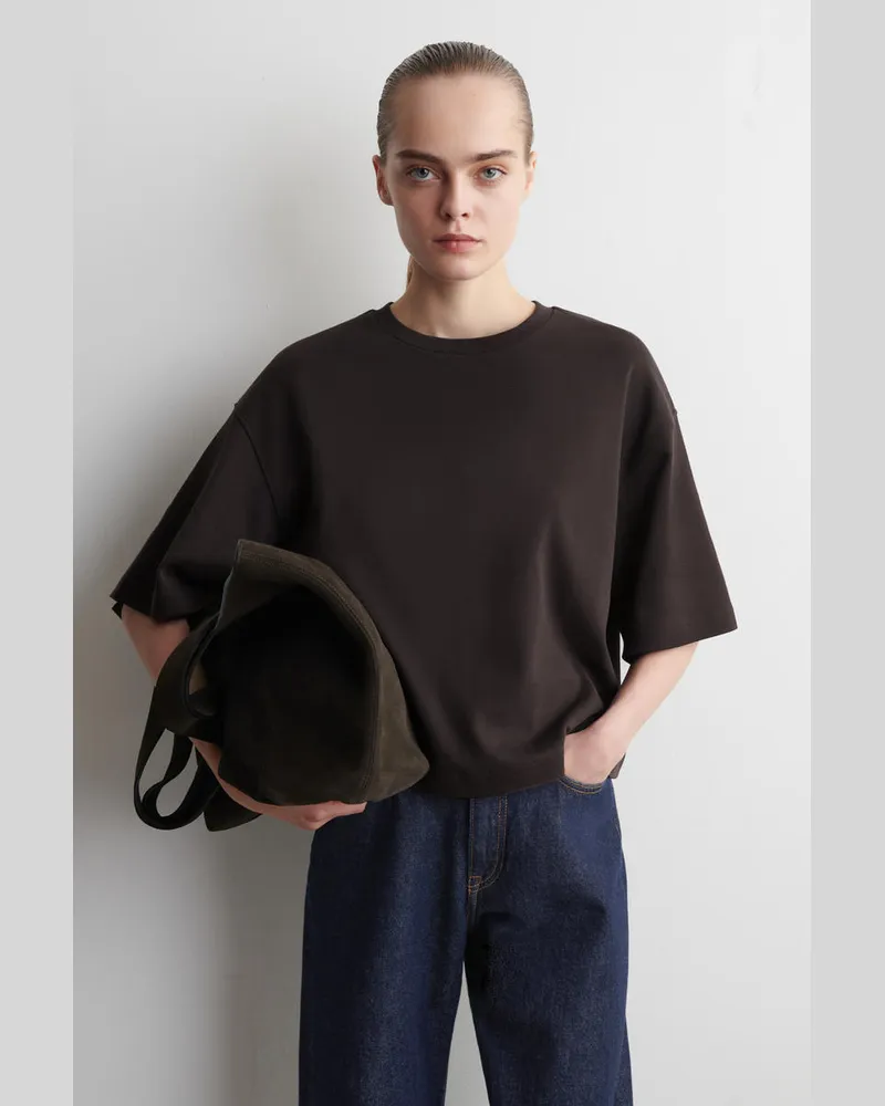 COS Kastenförmiges Oversized-T-Shirt Aus Baumwolle Braun