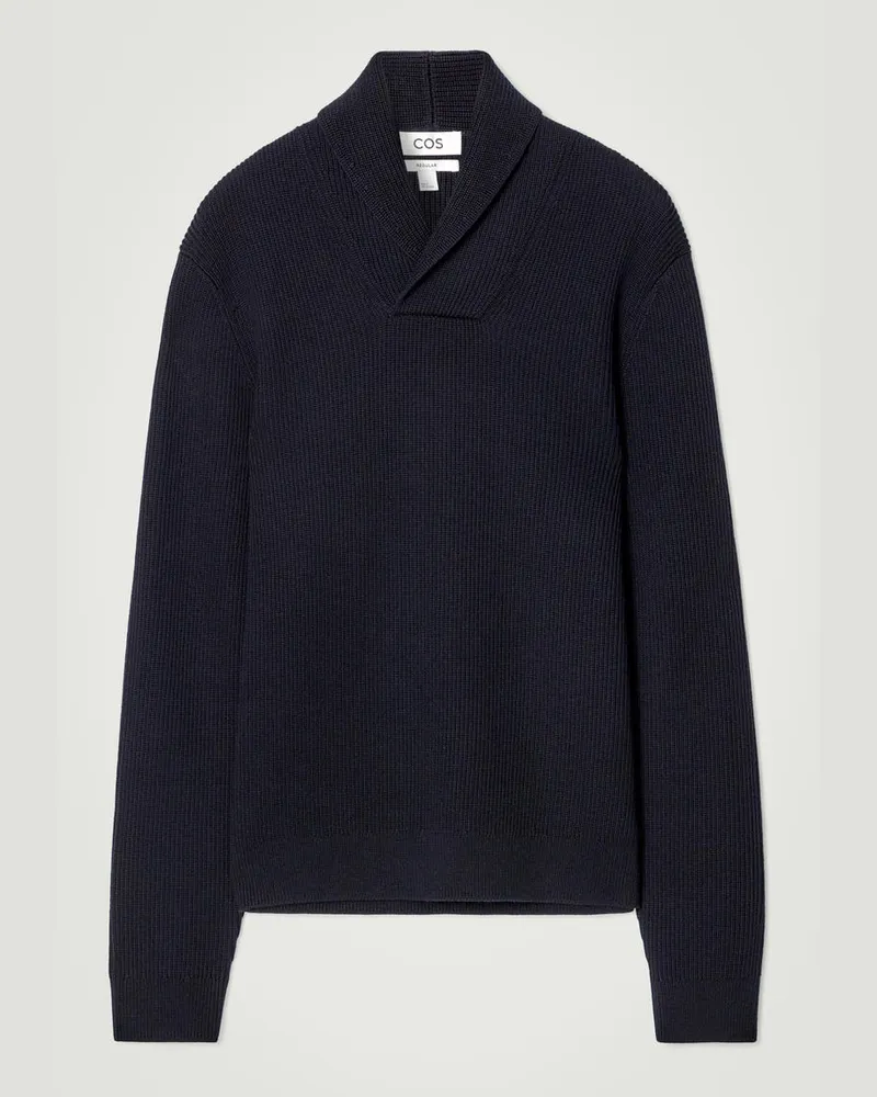 COS Gerippter Pullover Aus Merinowolle Mit Schalkragen Blau