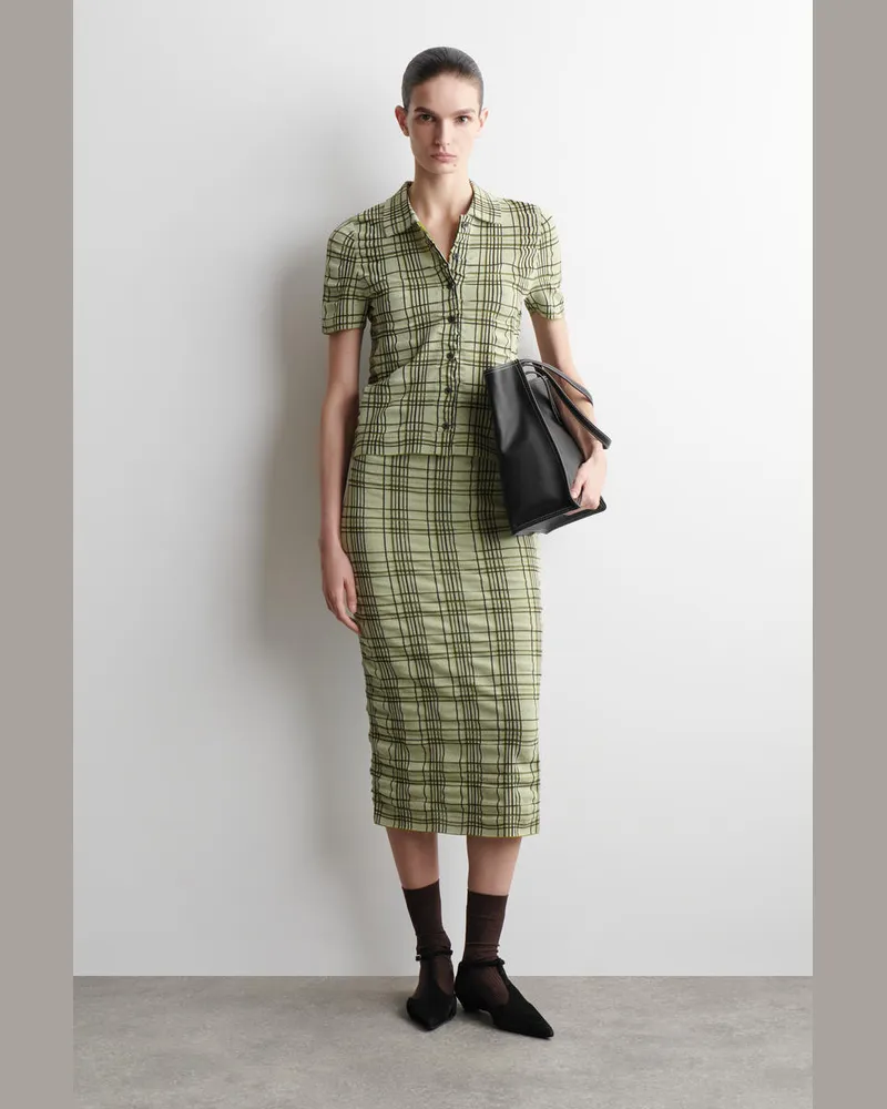 COS Midirock Aus Baumwoll-Jacquard Mit Karomuster Grün