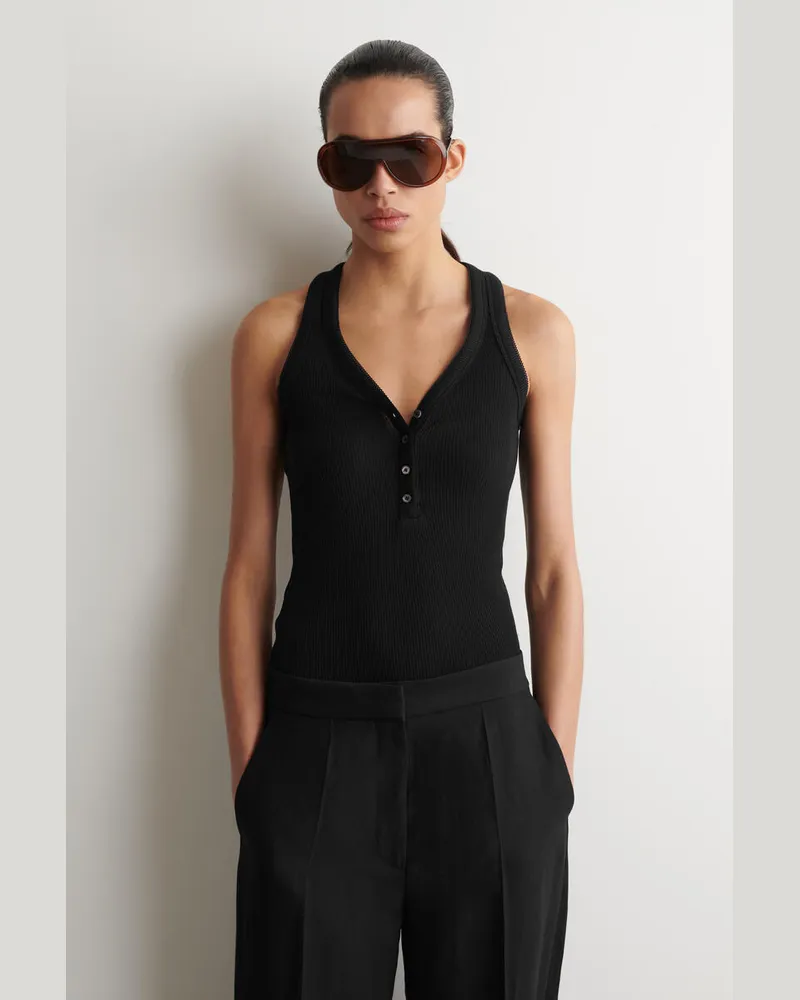 COS Rippstrick-Tanktop Mit Henley-Ausschnitt Schwarz