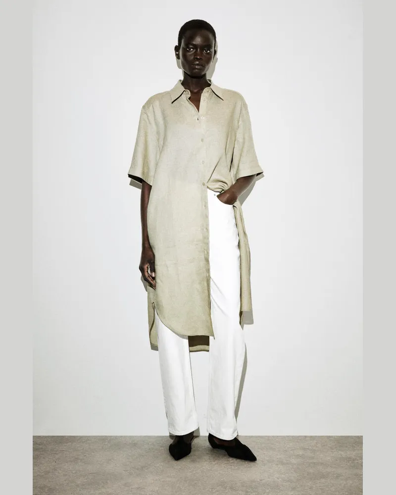 COS Hemdkleid Aus Leinen Mit Kurzen Ärmeln Beige