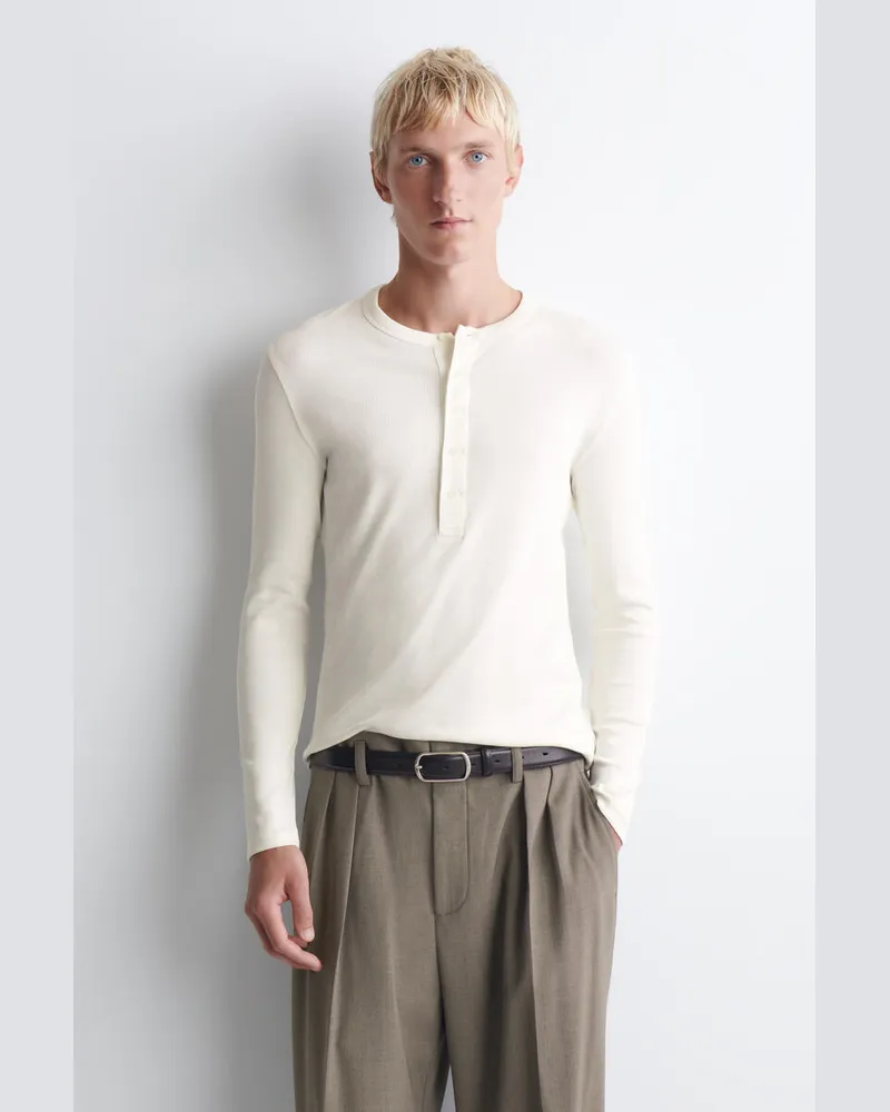 COS Schmales, Geripptes Langarmshirt Aus Baumwolle Weiß