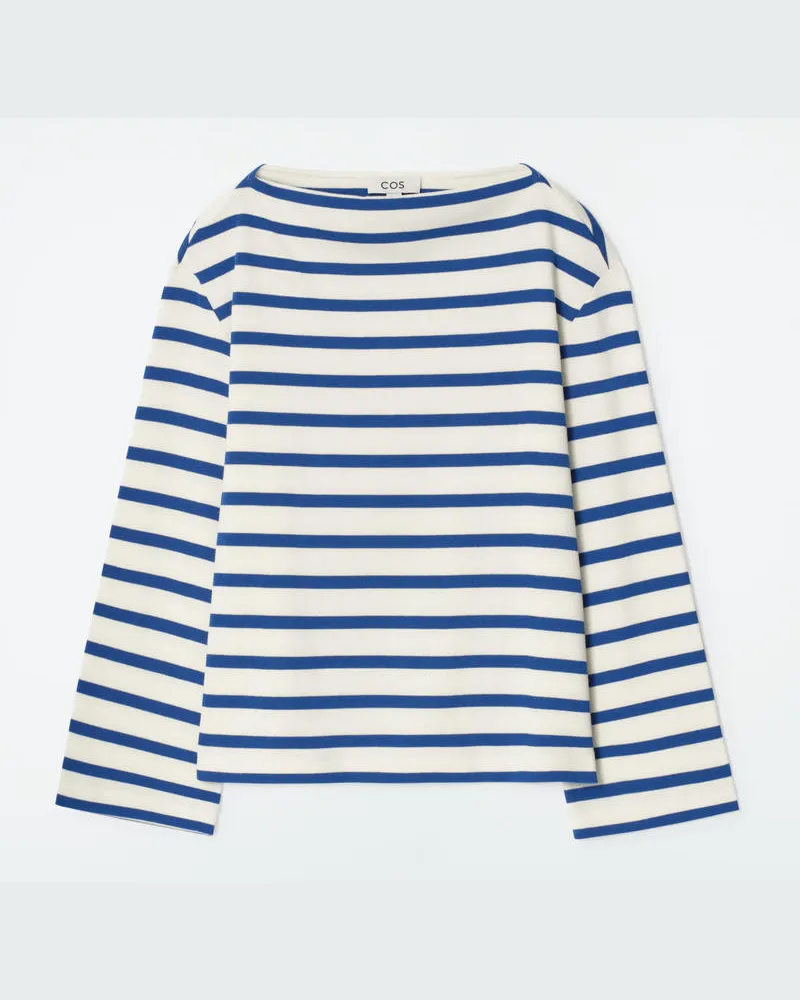 COS Gestreiftes Oberteil Mit U-Boot-Ausschnitt Weiß