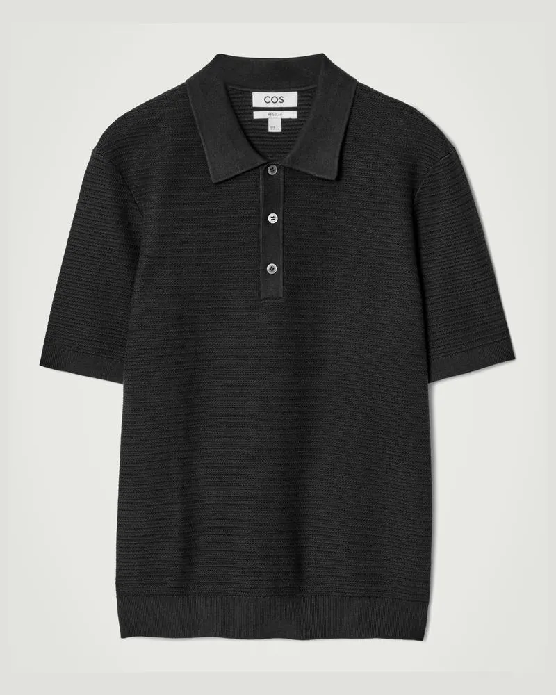 COS Strukturiertes Strick-Poloshirt Aus Baumwolle Schwarz
