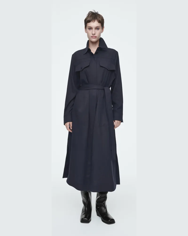 COS Hemdkleid In Midilänge Mit Gürtel Blau