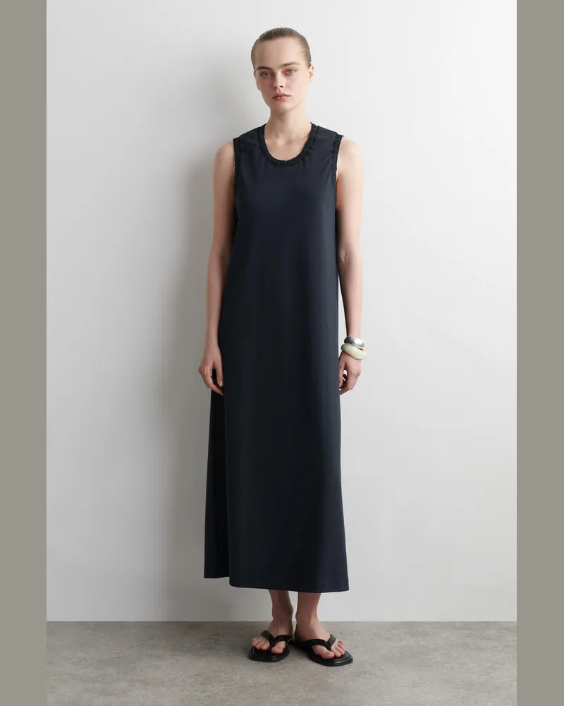 COS Midikleid Aus Baumwolle Mit Raffungen Blau