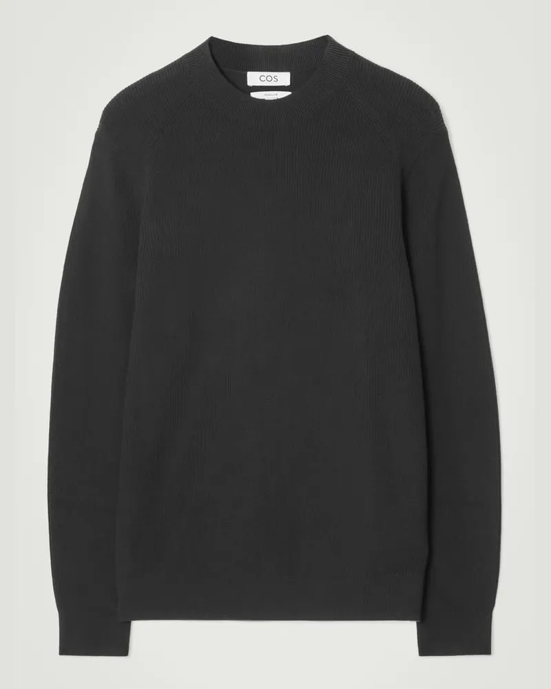 COS Gerippter Strickpullover Aus Baumwolle Schwarz