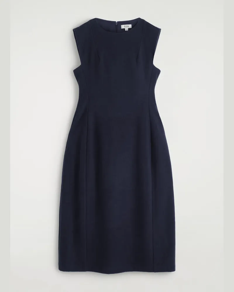 COS Skulpturales Midikleid Aus Gebürsteter Wolle Blau