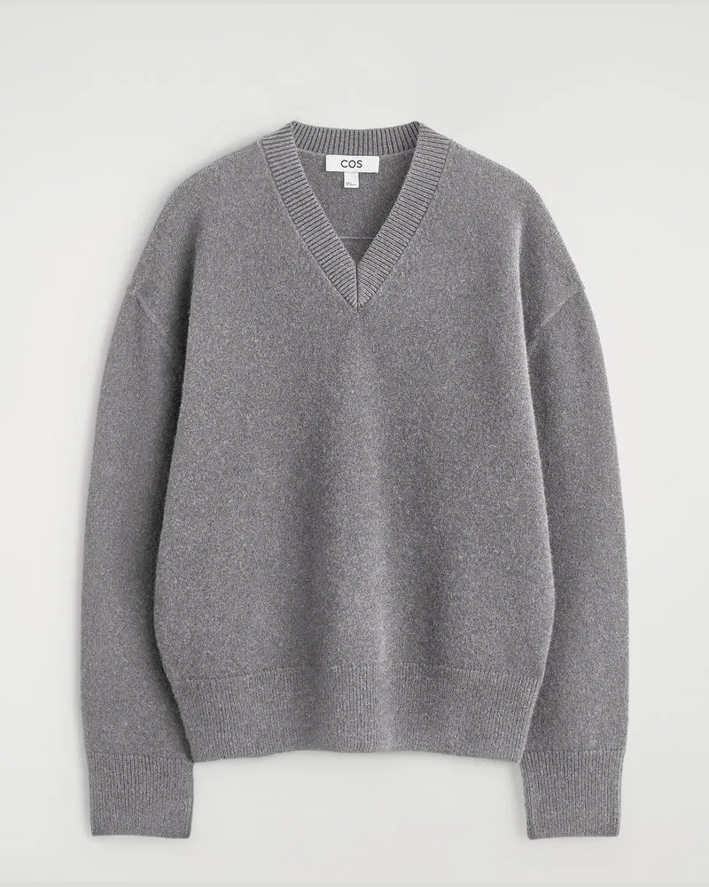 COS Wollpullover Mit V-Ausschnitt Grau