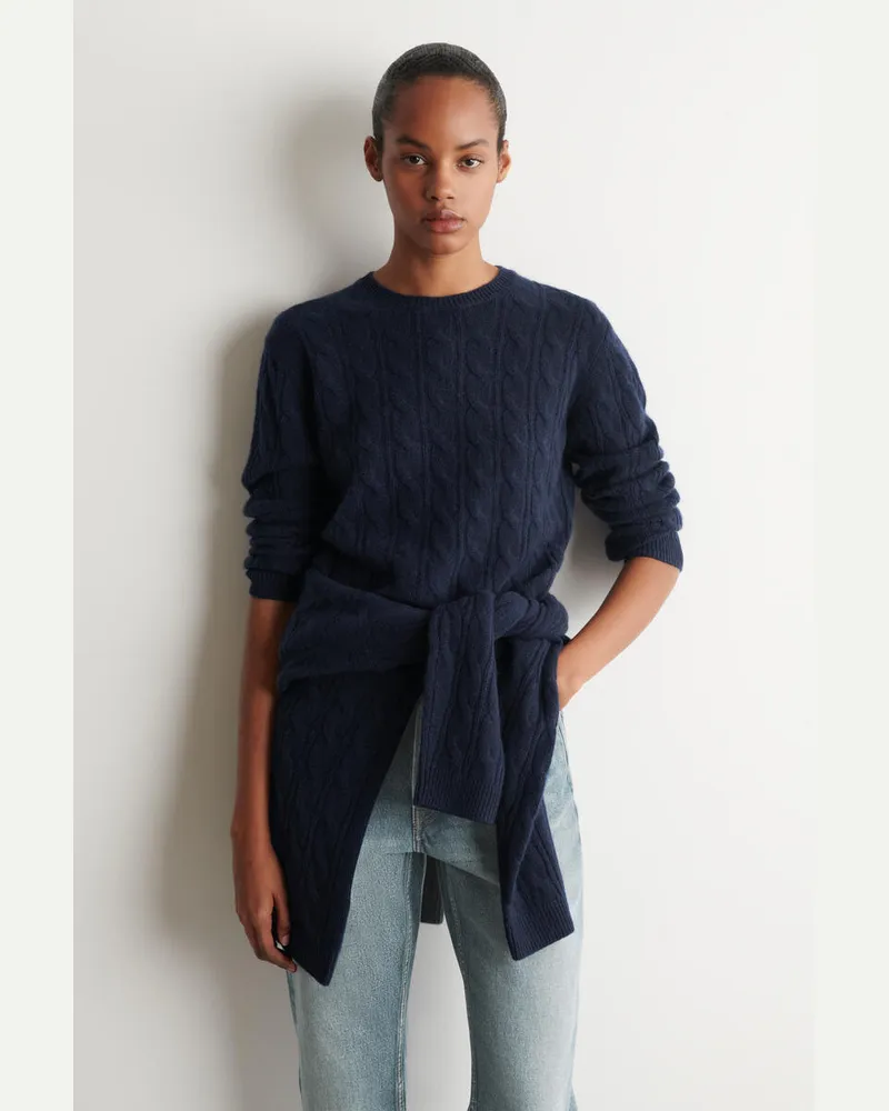 COS Kaschmirpullover Mit Zopfstrickmuster Blau