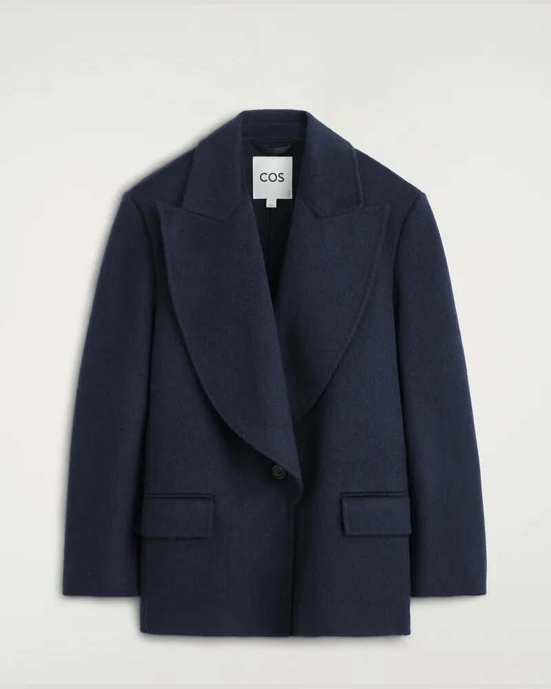 COS Eleganter Drapierter Blazer Aus Woll-Mix Blau
