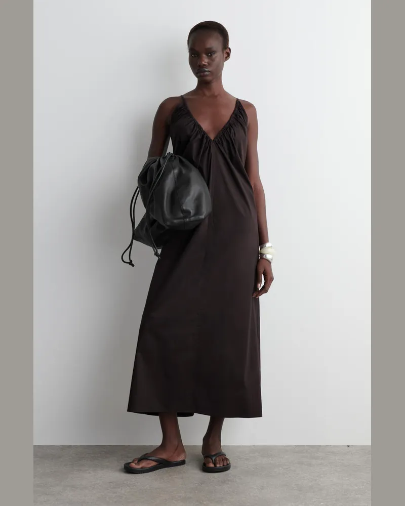 COS Maxikleid Mit Raffungen Und V-Ausschnitt Braun