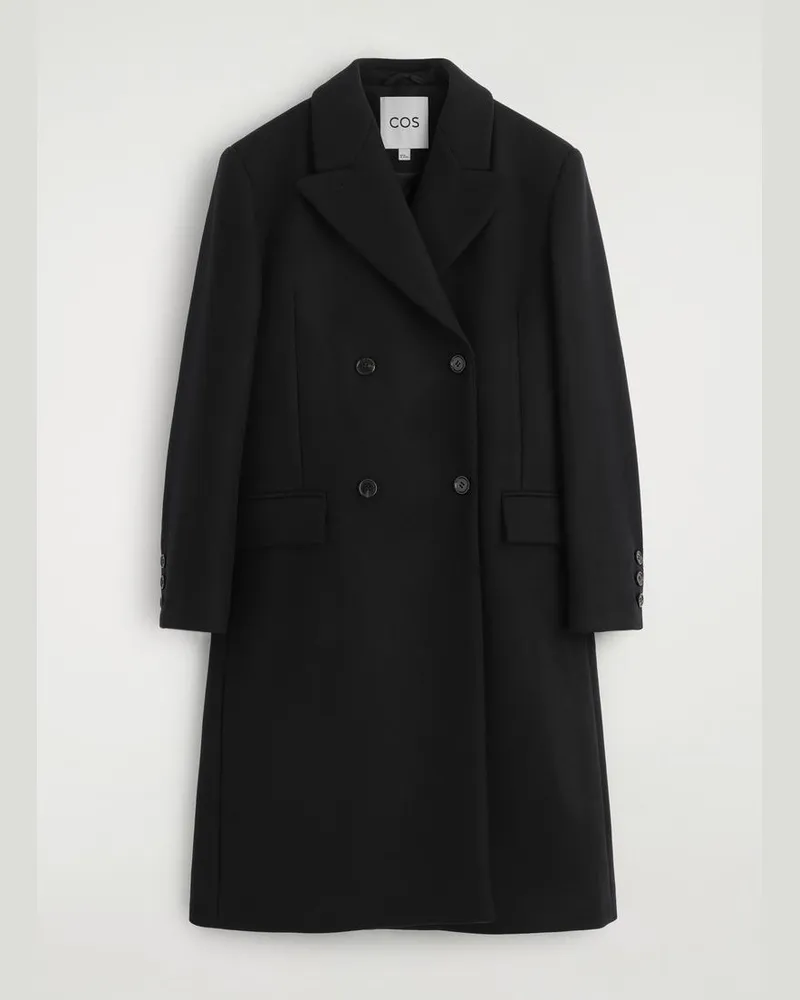 COS Langer Doppelreihiger Car Coat Aus Wolle Schwarz