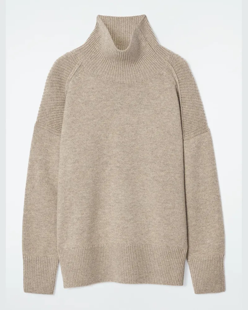 COS Gerippter Rollkragenpullover Aus Merinowolle Beige
