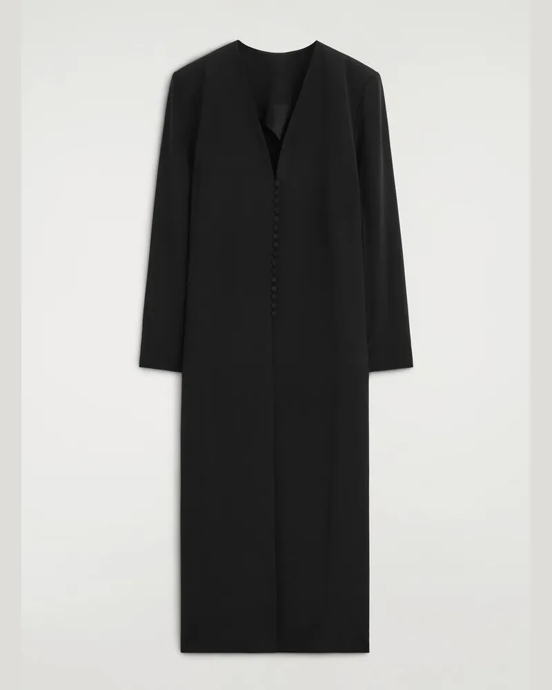 COS Langer Mantel Aus Seiden-Crêpe Mit Knopfdetail Schwarz