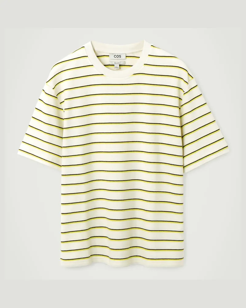 COS Lockeres Gestreiftes Baumwoll-T-Shirt Aus Bouclé Gelb