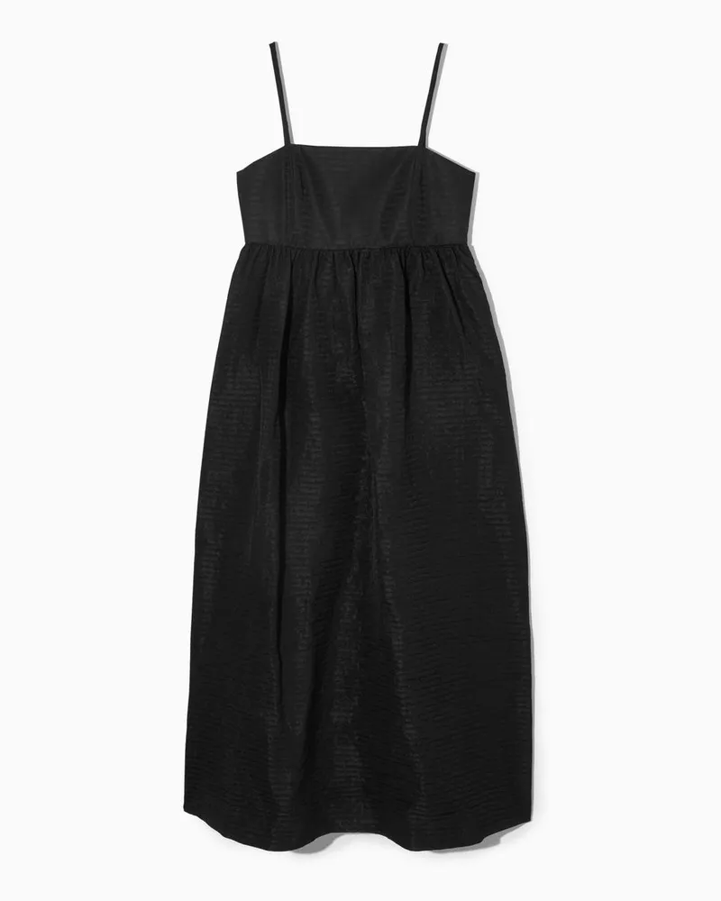 COS Voluminöses Strukturiertes Midikleid Schwarz