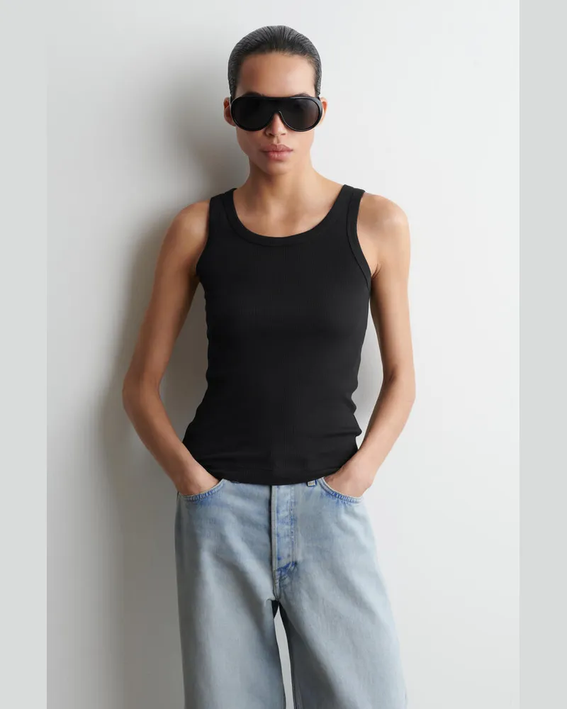 COS Geripptes Tanktop Aus Baumwolle Schwarz