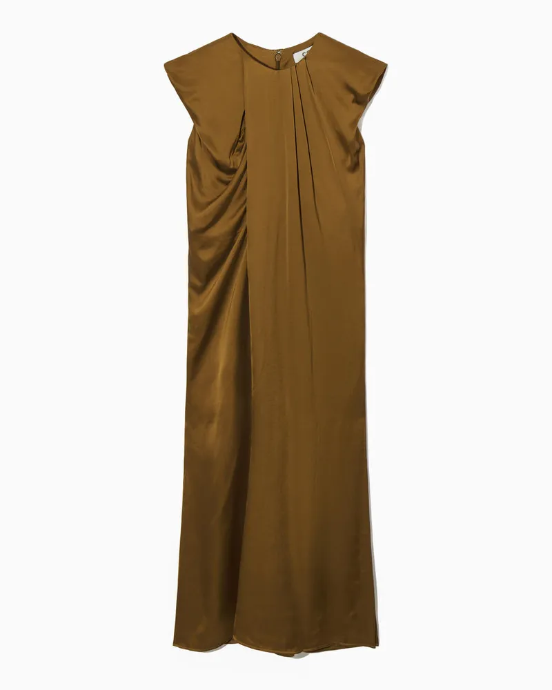 COS Drapiertes Midikleid Mit Angeschnittenen Ärmeln Braun