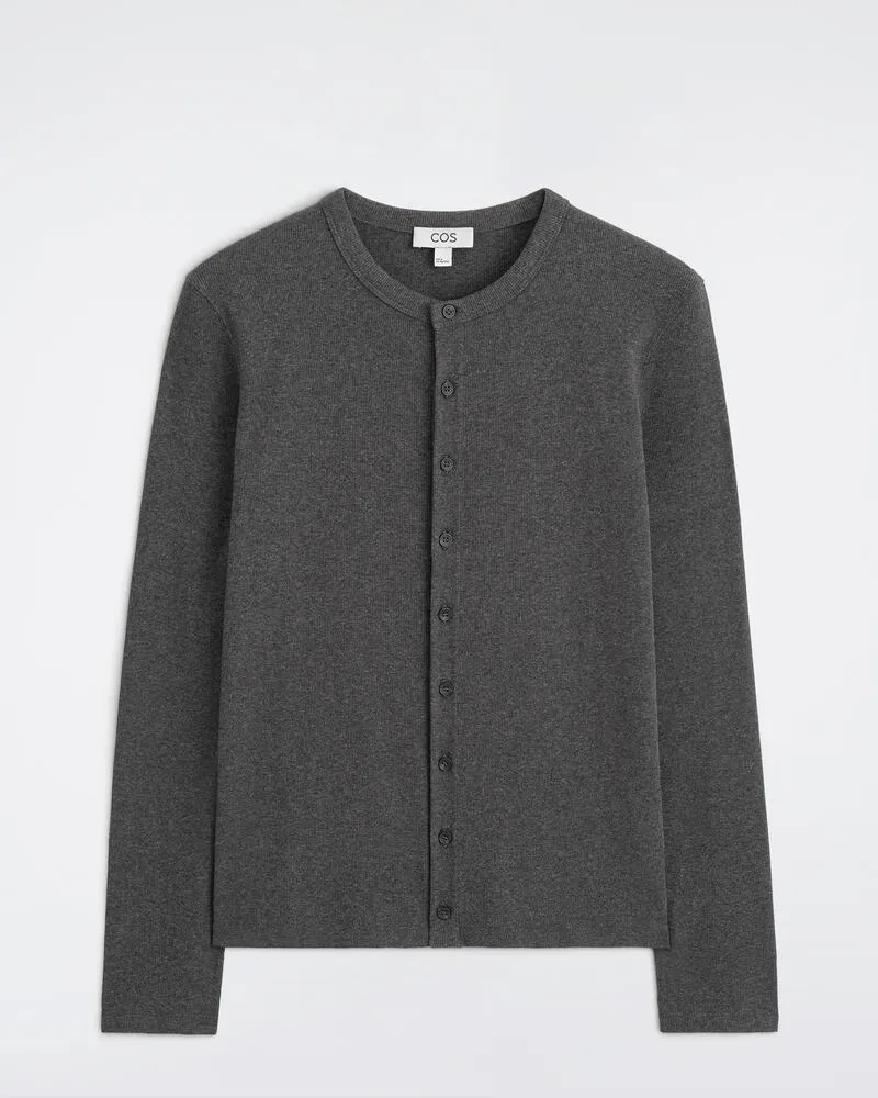 COS Schmale Gerippte Strickjacke Aus Baumwolle Grau