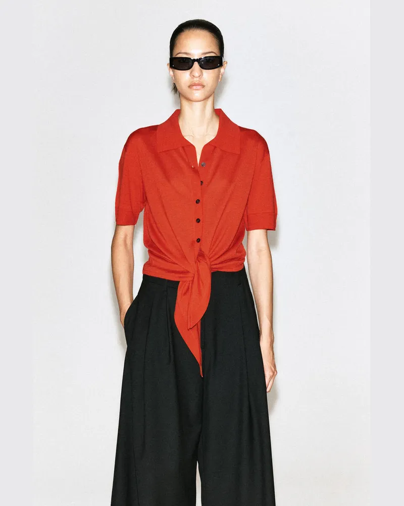 COS Strickhemd Aus Wolle Mit Bindedetail Vorne Orange