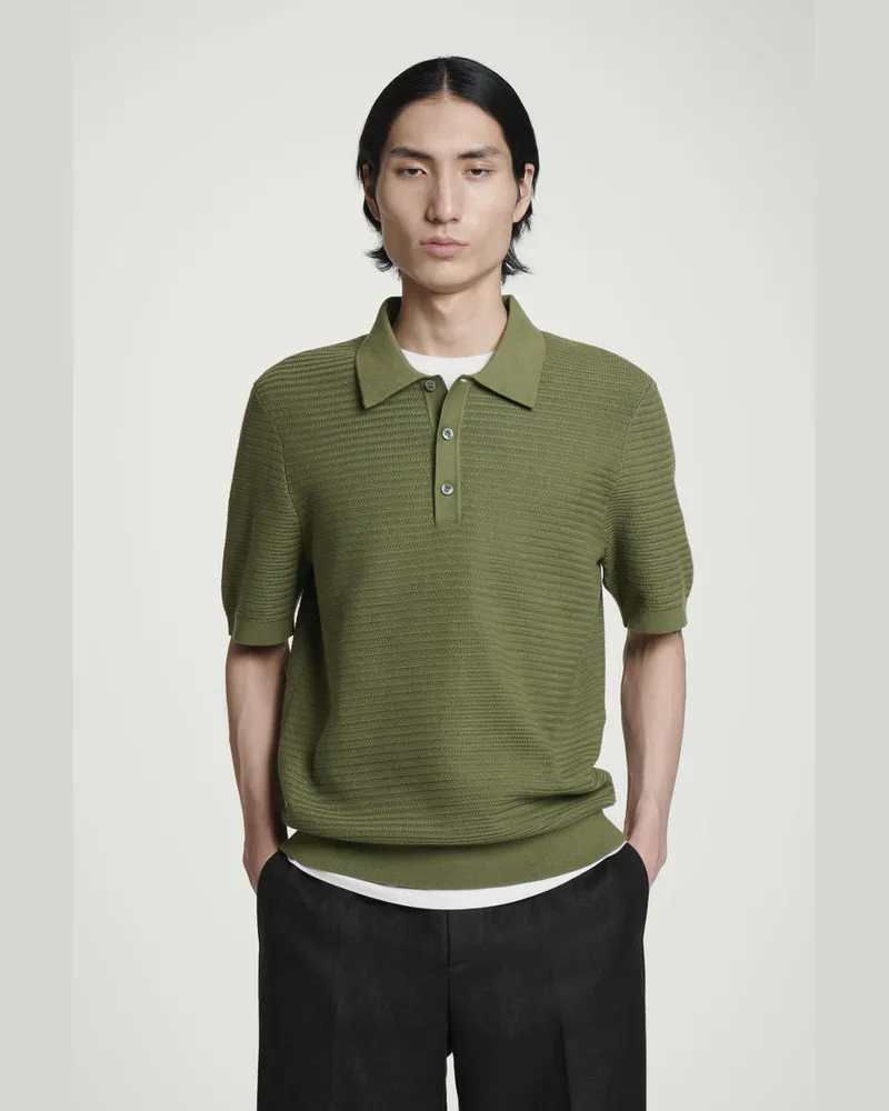 COS Strukturiertes Strick-Poloshirt Aus Baumwolle Grün