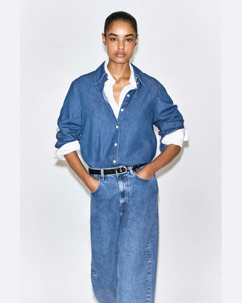 COS Langes Jeanshemd Blau