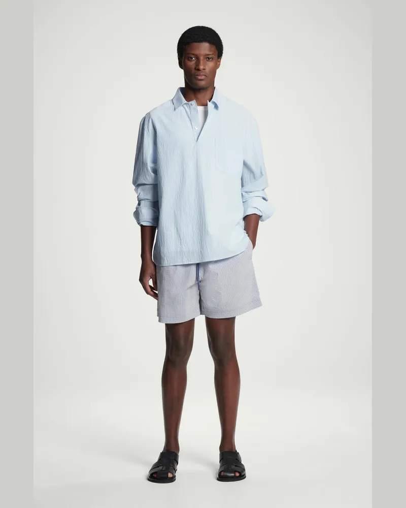 COS Gestreifte Badeshorts Aus Seersucker Blau