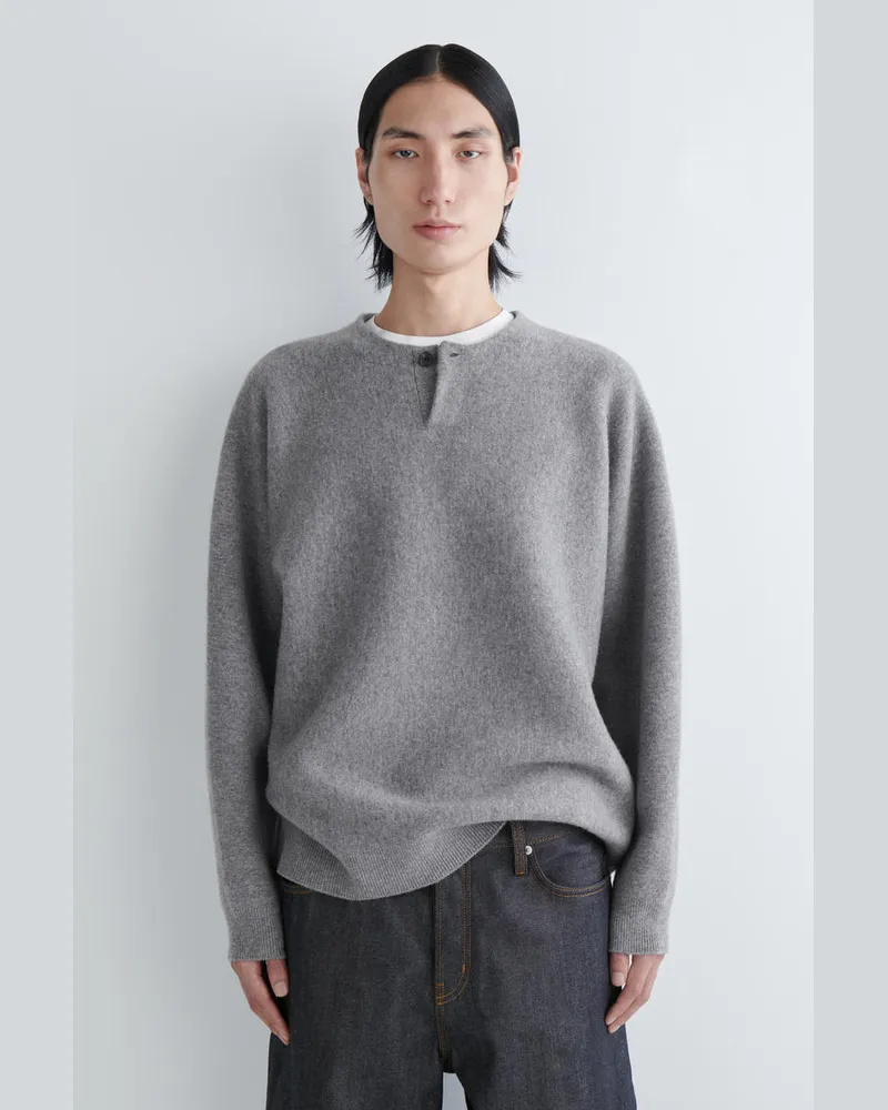 COS Henley-Pullover Aus Doubleface-Merinowolle Grau