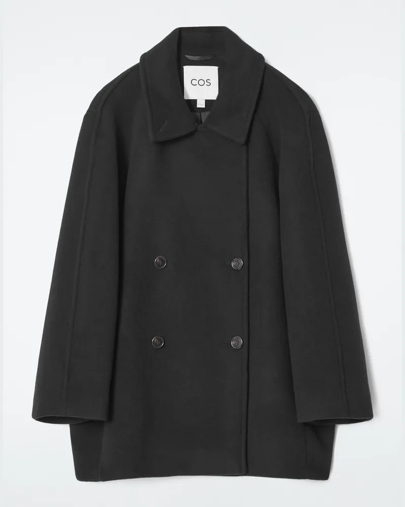 COS Doppelreihige Oversized-Cabanjacke Aus Wolle Schwarz