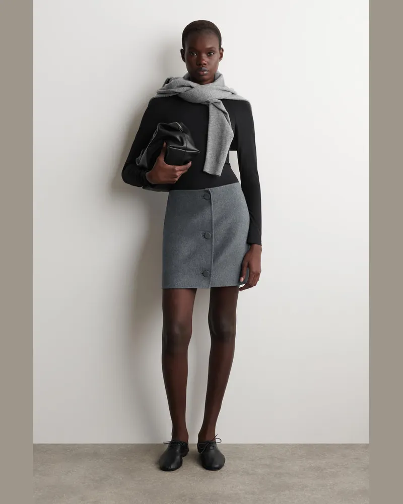 COS Minirock Aus Doubleface-Wolle Mit Knöpfen Grau