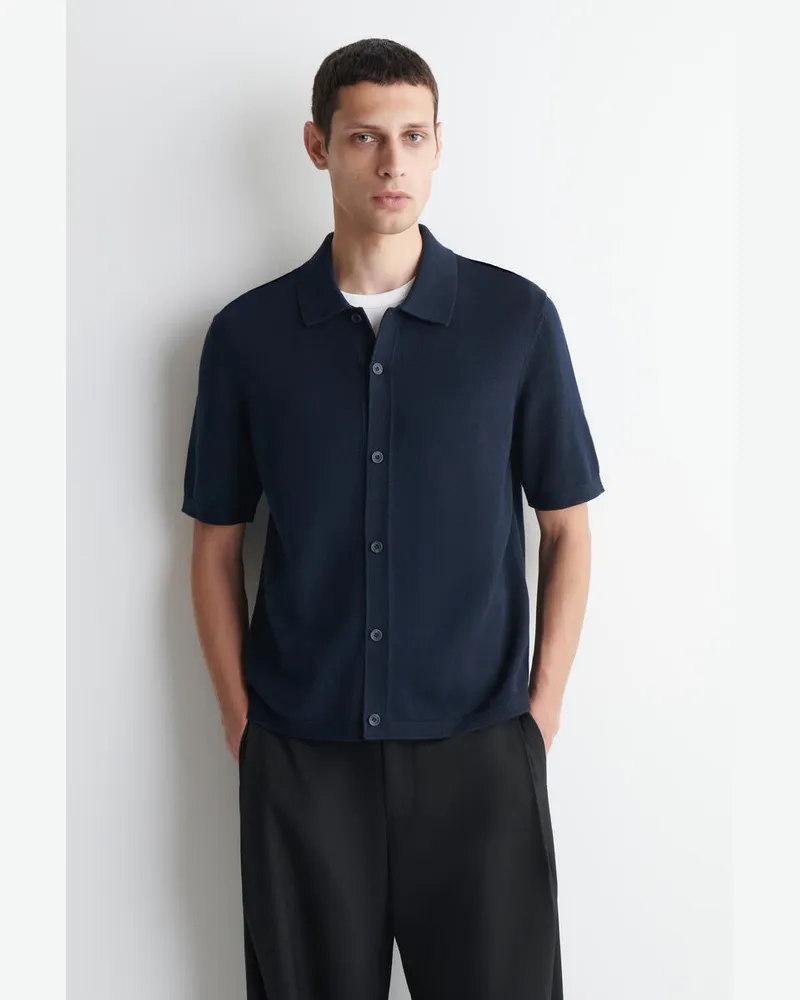 COS Strickhemd Aus Baumwolle Blau