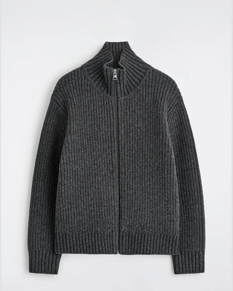 COS Strickjacke Aus Wolle Mit Stehkragen Grau