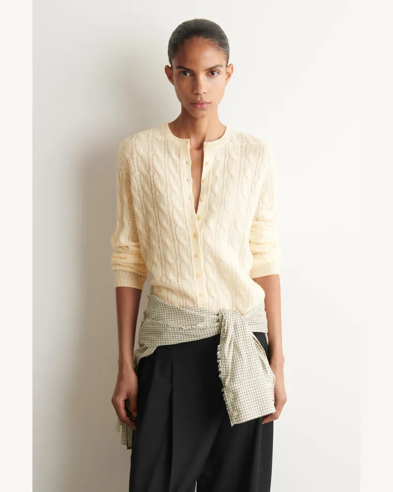 COS Strickjacke Aus Kaschmir Mit Zopfstrickmuster Weiß