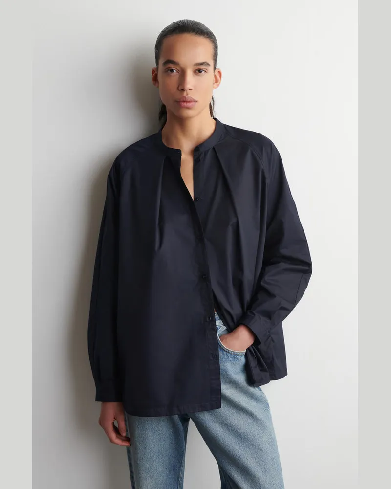 COS Baumwollhemd Mit Grandad-Kragen Blau