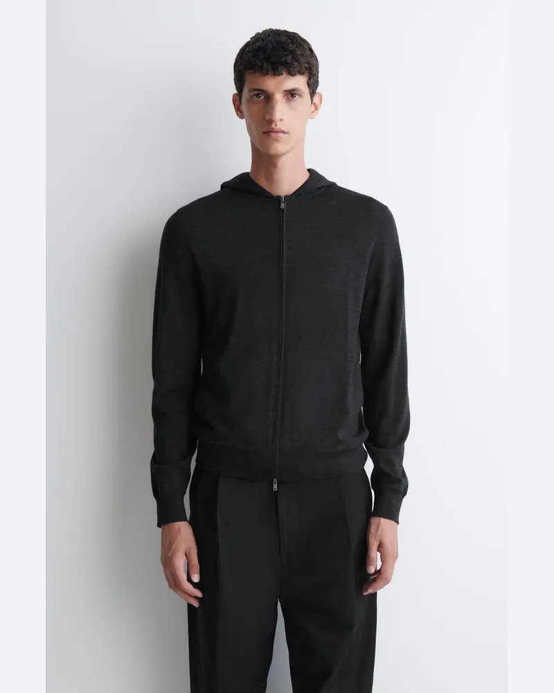 COS Kapuzenjacke Aus Merinowolle Mit Reissverschluss Grau