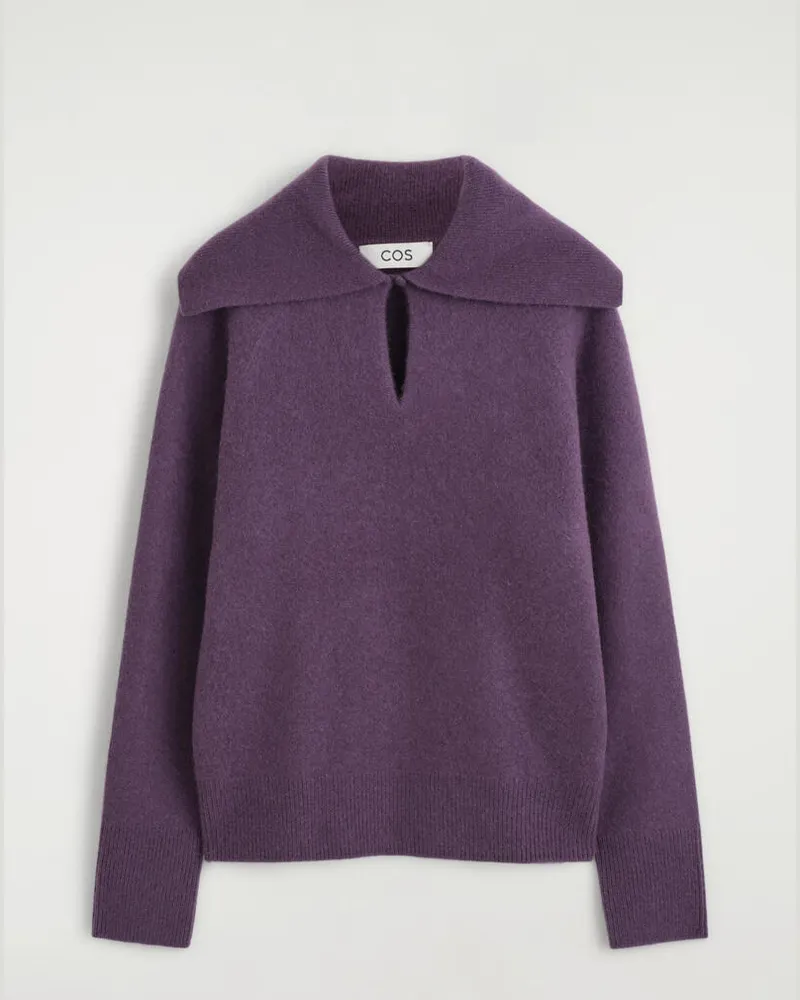 COS Kaschmirpullover Mit Trichterkragen Und V-Detail Lila