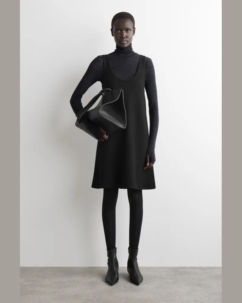 COS Minikleid Aus Kochwolle In A-Linie Schwarz