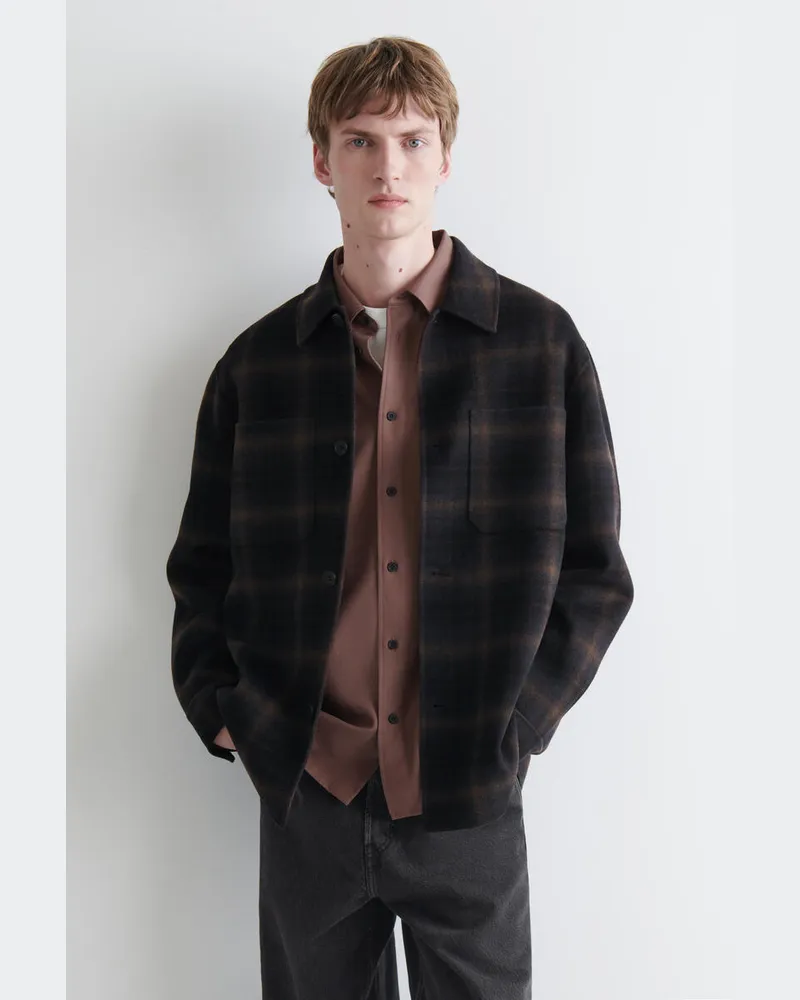 COS Doubleface-Hemdjacke Aus Wolle Blau