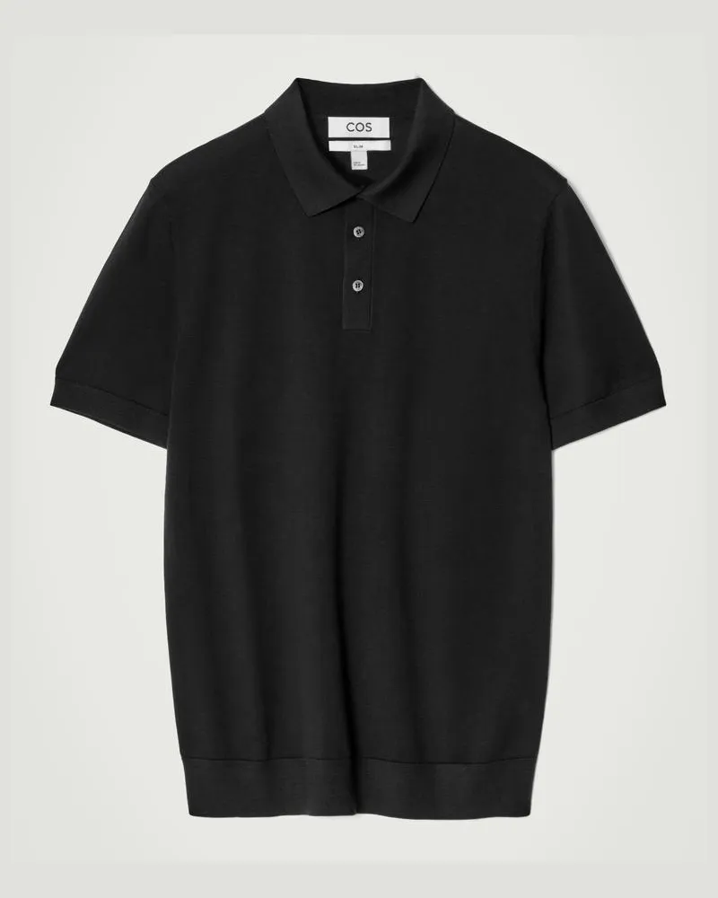 COS Schmal Geschnittenes Poloshirt Aus Seidenstrick Schwarz