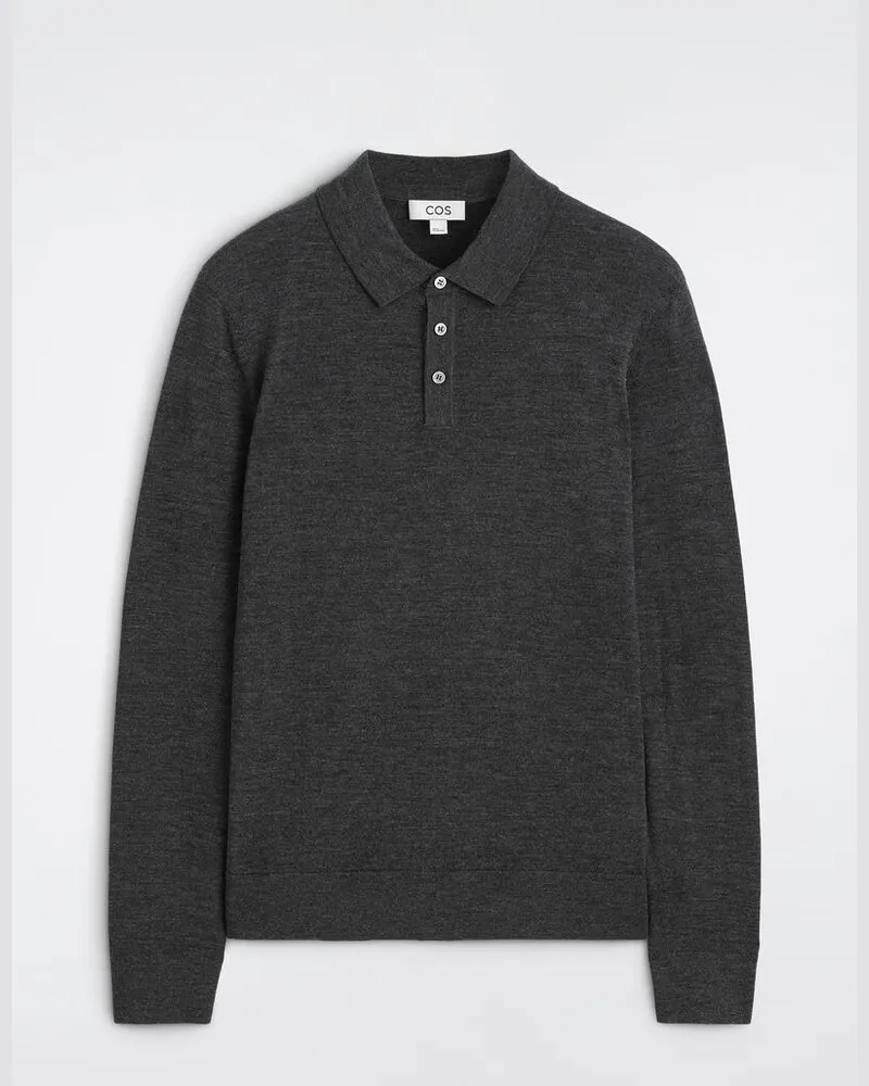 COS Schmal Geschnittenes Poloshirt Aus Merinowolle Grau
