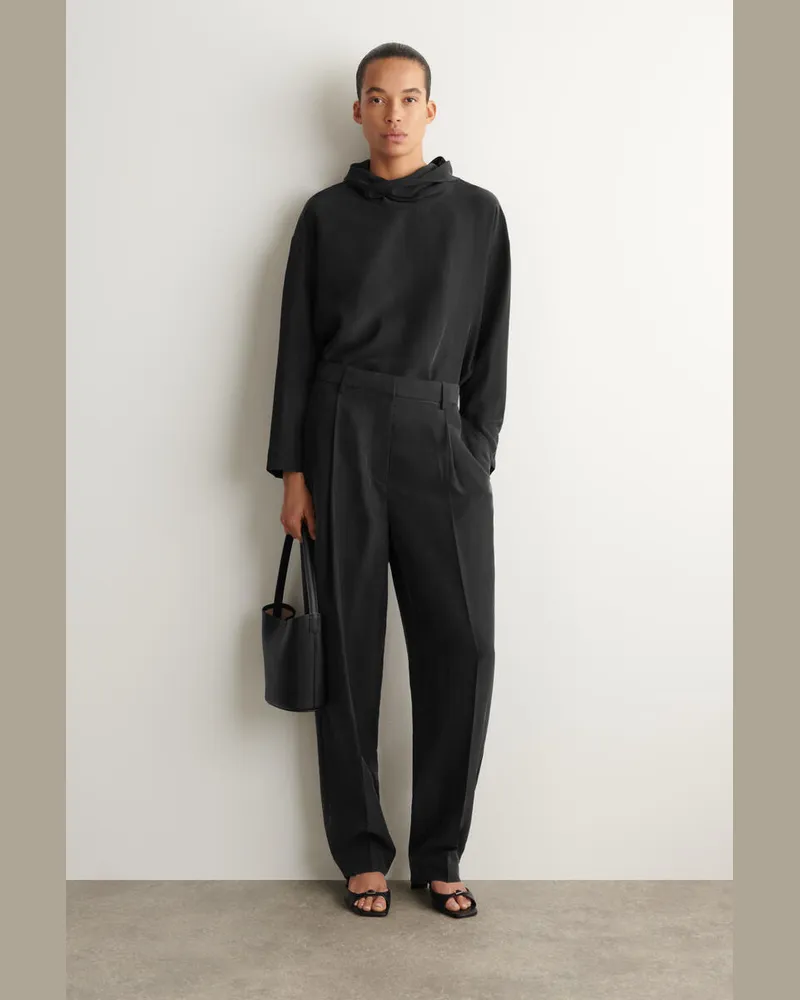 COS Hose Aus Seide In Knitteroptik Mit Geradem Bein Schwarz