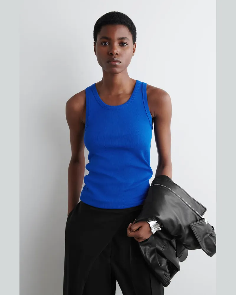 COS Geripptes Tanktop Blau