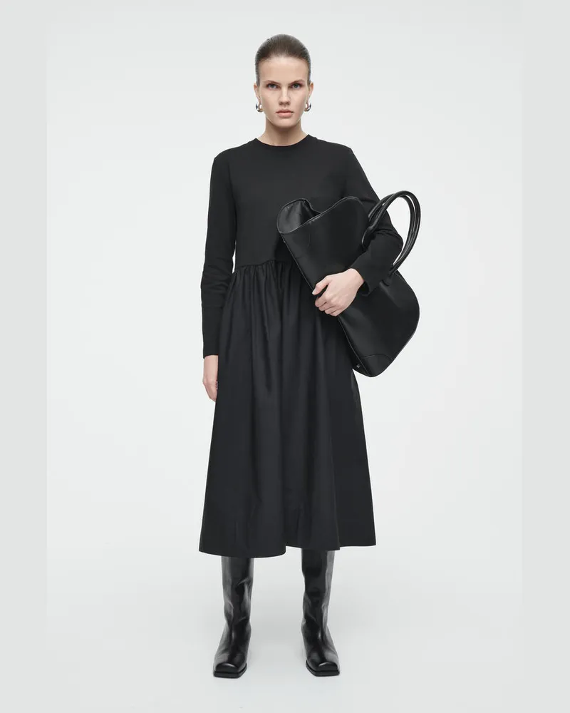 COS Langärmliges Midikleid Mit Kontrasteinsatz Schwarz