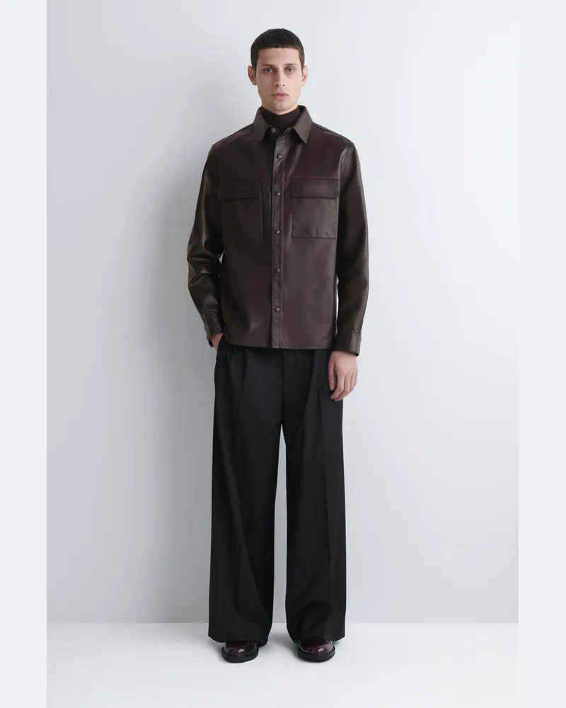COS Hemdjacke Aus Leder Braun