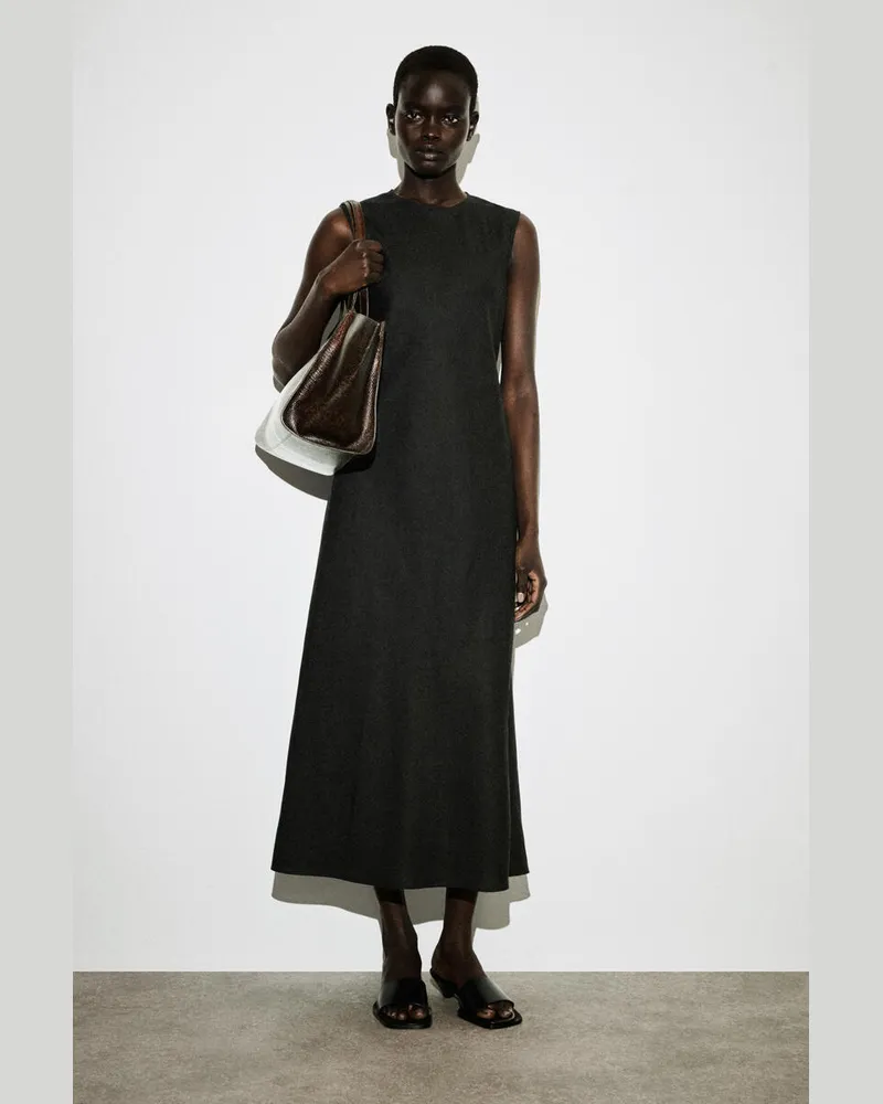 COS Schräg Geschnittenes Midikleid Aus Leinen-Mix Schwarz