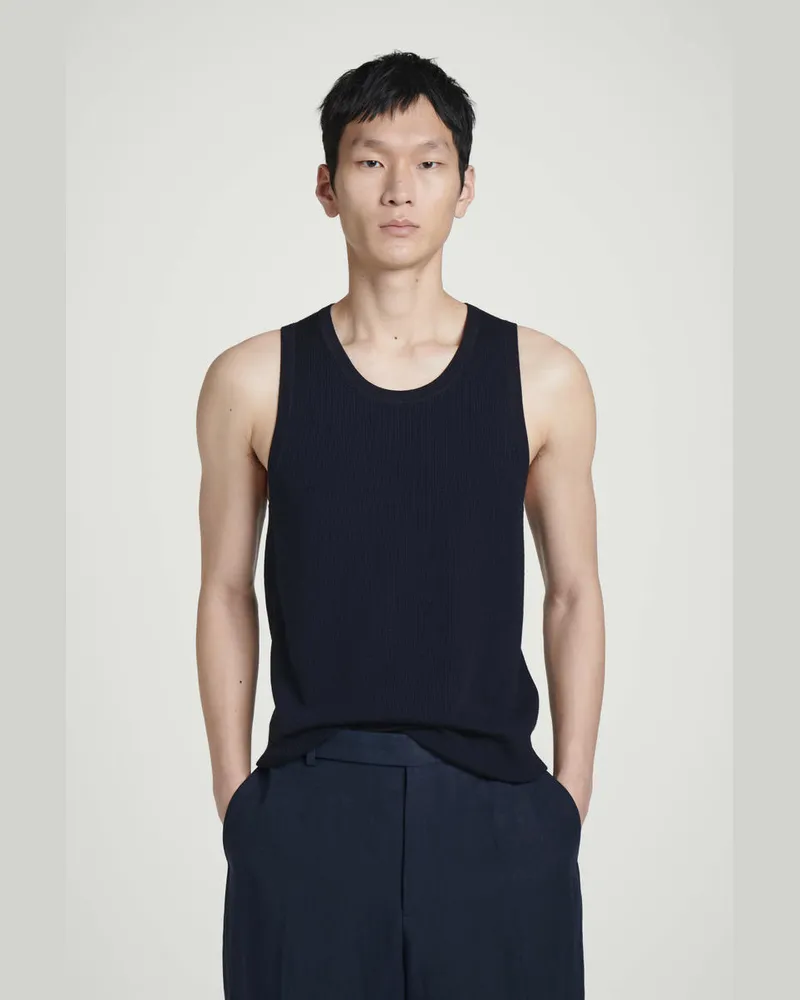 COS Geripptes Strick-Tanktop Aus Merinowolle Blau